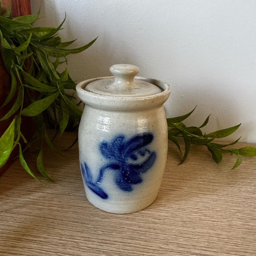 Handcrafted Ceramic Jar with Blue Floral Design
